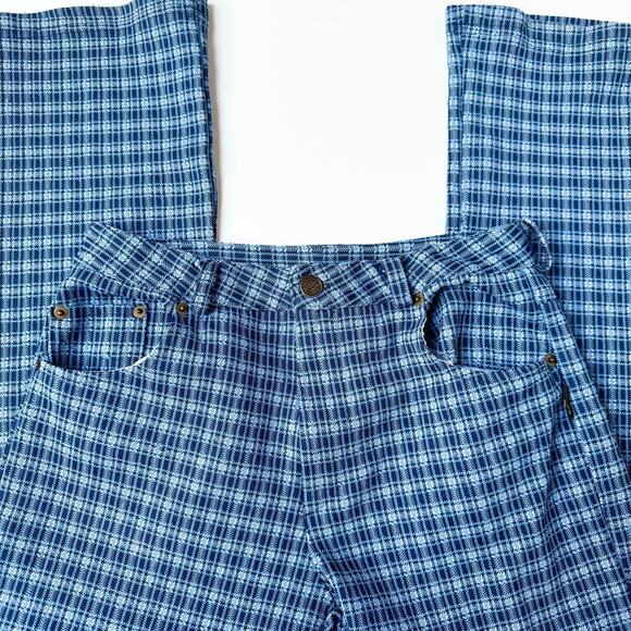Vintage B'REAL 90's Mid Rise Blue Plaid Flared Pants Women's Small - Picture 2 of 10